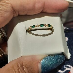 Delicate 14K Yellow Gold Over Solid Sterling Silver Emerald CZ Band Ring Size 7